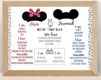 Twins Mickey/Minnie Milestone Poster | Customizable TWOdles Poster | Cake Smash, Birthday Party, TWOdles Twin Nursery Wall Art