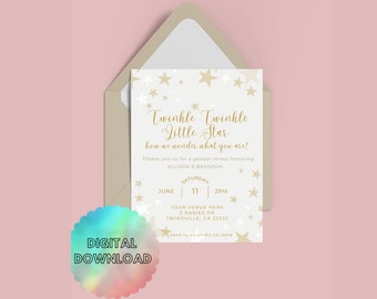 Twinkle Twinkle Little Star | Customizable Gender Reveal Invitation | Twin or Singleton Gender Reveal