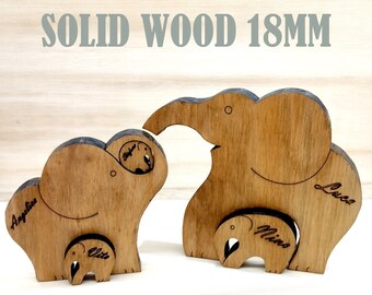 Interlocking Elephant silhouette for home decoration. Gift for animal mothers in laser engraved solid wood. Puzzle gift love united family wow