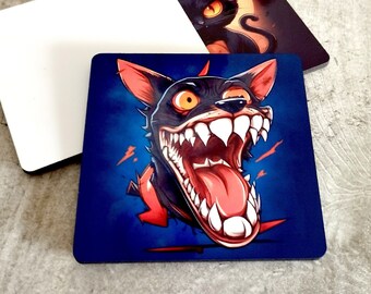MDF wooden coaster with very high quality print, dog print for scary halloween, gift idea for dogs, dog parties gift