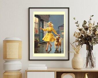 High quality retro digital painting, wall decorations digital print file vintage style, housewarming gift, dog mother gift.