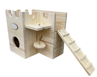 Rabbit Castle Playground, Solid Wood Rabbit Den, Safe Rabbit Home, Fun Custom Rabbit Space.