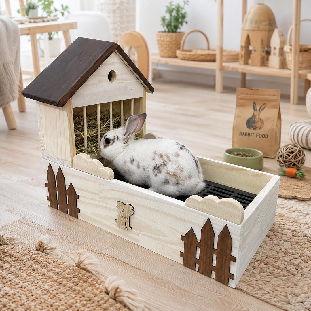 Inviting Litter Box For Rabbit Rabbit Litter Box With Hay Feeder – Easy to Clean Wooden Bunny Toilet ...