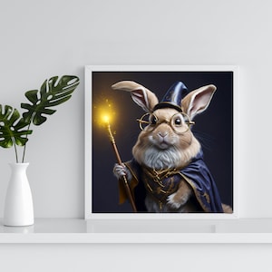 Potter Wizard Rabbit, rabbit image download, rabbit files, wizard rabbit print, rabbit magic wand with glasses download