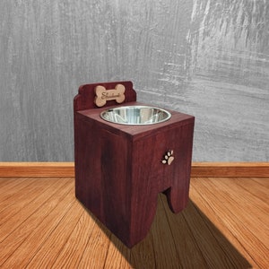Raised Dog Bowl, Single Raised Steel Bowl with Solid Wood Personalized with Your Dog&#39;s Name. Mono Dog Bowl