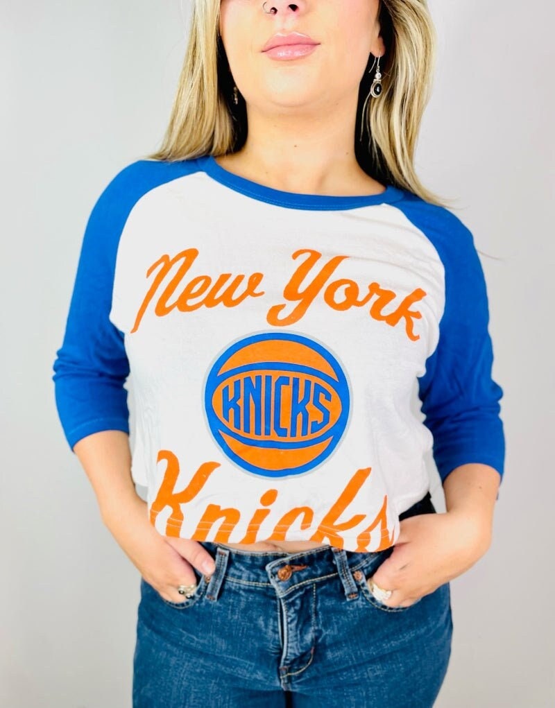 Women's New York Knicks Pro Standard Cream Retro Classic Cropped Boxy  T-Shirt