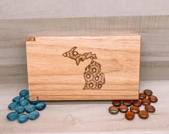 Petoskey Stone Michigan Outline Mancala Board Laser Engraved