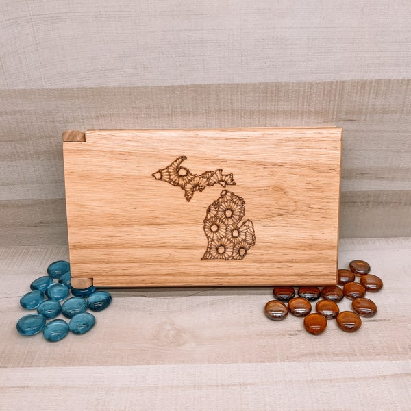 Petoskey Stone Michigan Outline Mancala Board Laser Engraved