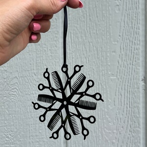 Hairdresser Hair Stylist Barber Appreciation Snowflake Ornament Comb Hair Scissors Gloss Black image 3