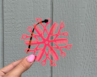 Barbie Pink Hairdresser Gift Hair Stylist Barber Appreciation Snowflake Ornament Comb Hair Scissors - Hot Pink