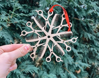 Hairdresser Hair Stylist Barber Appreciation Snowflake Ornament Comb Hair Scissors