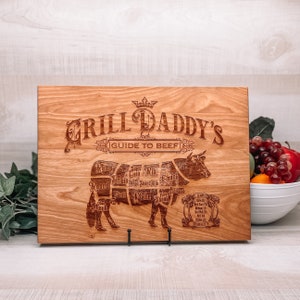 Grill Daddy Guide to Beef Schneidebrett Jubiläumsgeschenk, Guy Geschenk, Vatertagsgeschenk