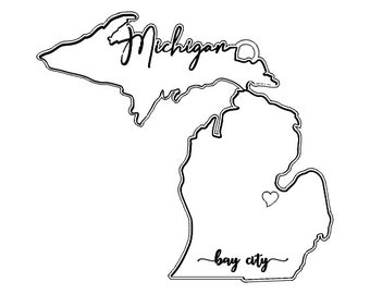 Michigan Outline with Custom City Heart Ornament, Special Order