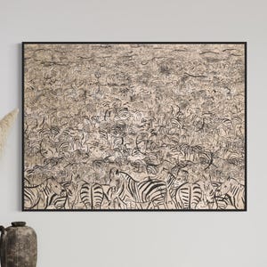 Voyaging Zebras Giclee Print, Mid Century Modern Framed Canvas Art