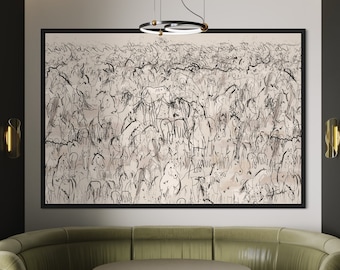 Galloping Herd of Horses Abstract Canvas Wall Art Print, Mid Century Modern Original Large Wall Oil Painting, Oversized Framed Art Decor HP1