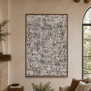 Wayward Herd of Cows Print, Mid Century Modern Cattle Art, Framed Canvas