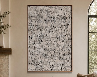 Wayward Herd of Cows Print, Mid Century Modern Cattle Art, Framed Canvas