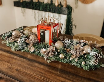 Christmas Centerpiece for Table Holiday Winter Decor, Christmas Floral Arrangement, Winter Holiday Home Decor for Dining Room Buffet Table
