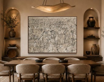 Large Horse Framed Canvas Wall Art Print, Neutral Western Painting, Minimalist Equestrian Decor, Galloping Herd Jasmine Elizabeth Studio