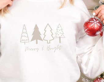 Merry & Bright Shirt | Crewneck | Christmas Tree Shirt | Christmas Party Shirts | Women's Christmas Tees | Holiday Tees | Winter Shirt