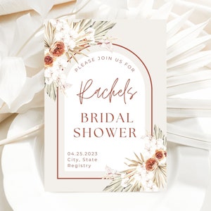 SET d’invitation à la douche nuptiale boho, modèle d’herbe de pampa modifiable, téléchargement instantané, invitation aux fleurs séchées boho, invitation à la douche de bébé