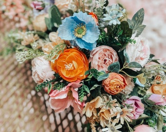 Wildflower Spring Wedding Arch Arrangement, Eucalyptus and Poppy Colorful Flowers, Wedding Backdrop, Bridal Bouquet, Bright Garden Florals