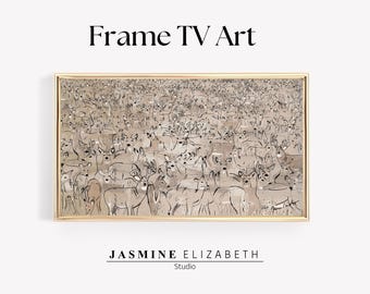 Samsung Frame TV Abstract Deer Herd Print, Original Oil Painting Wall Art, Rustic Farmhouse, Mid Century Modern, Large Wall Decor Gift, HP1