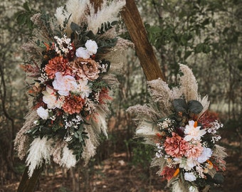 Eucalyptus and Pampas Wedding Arch Arrangement, Boho Moody Fall Flowers, Rustic Backdrop, Fall Home Decor, Rust and Burnt Orange Bouquet