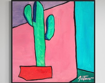 Saguaro Cactus Print: Abstract Mid-Century Modern Western Wall Art