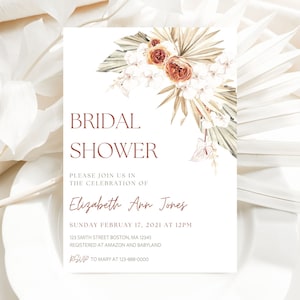 Invitation de douche nuptiale Boho, modèle d'herbe de pampa en terre cuite modifiable, téléchargement immédiat, invitation de fleur séchée Boho, invitation de douche