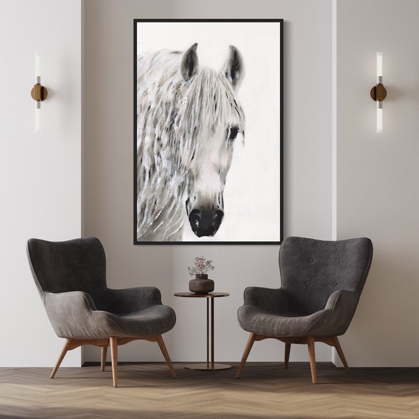 Abstract Horse Wall Art, Mid Century Modern Original Art Print, Horse Art Abstract Print, Large Art Oil Painting, Oversized Frame Canvas Art