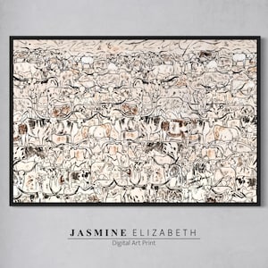 Abstract Cow Print: Lonestar Herd Cattle Oil Painting (Digital Download)