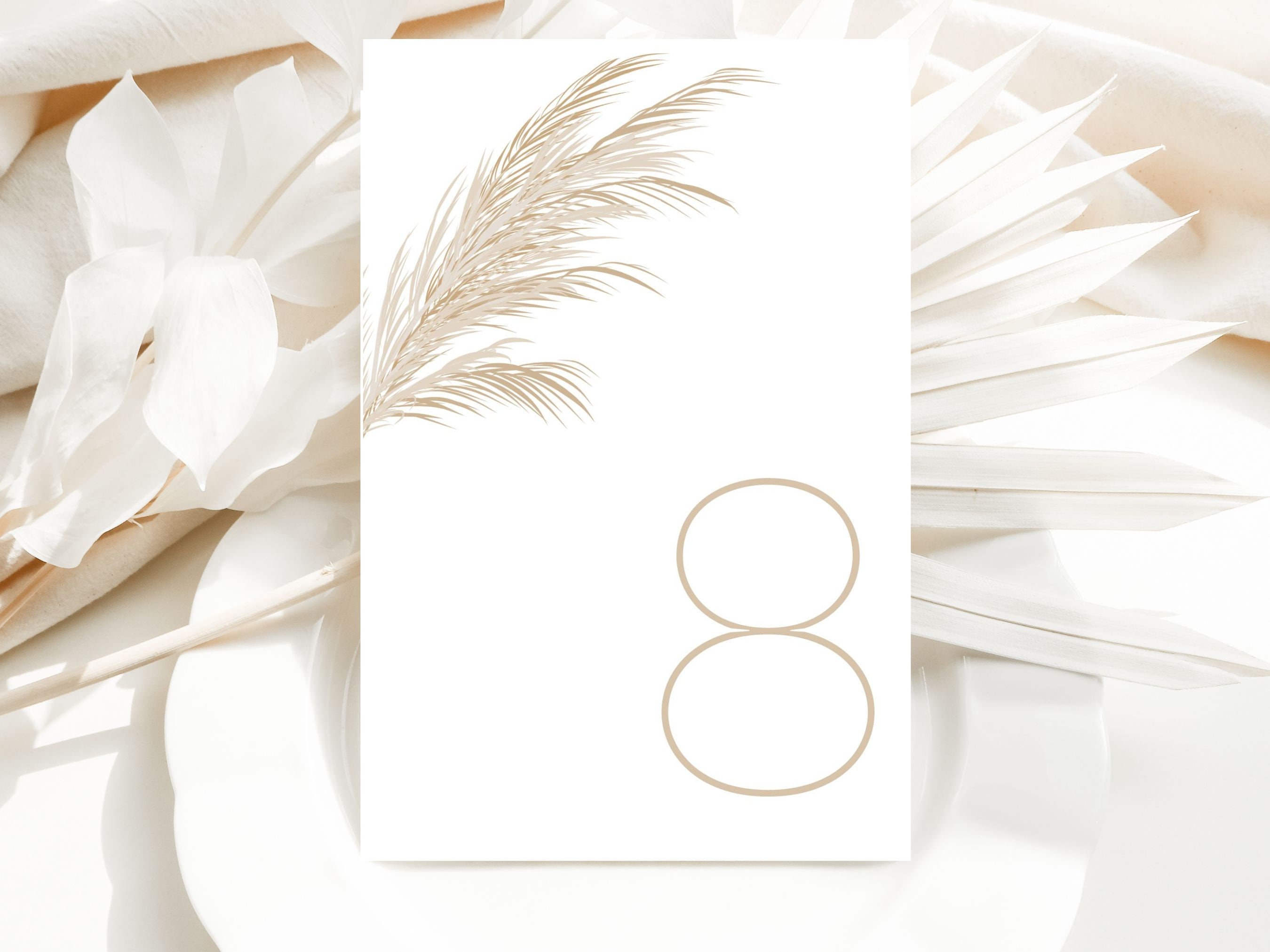 Pampas Grass Printable Table Numbers, Boho Wedding Sign Template, Pampas Grass Wedding Signs, Printable Table Number For Wedding Event