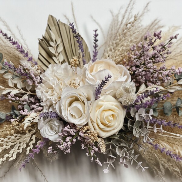 Lavender and Sage Boho Pampas Grass Arch Arrangement, Home Wall Decor, Pampas Wedding Decor, Wedding Flowers, Lilac Pampas Bride Bouquet