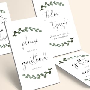 Paquete de bodas imprimible de eucalipto boho / regalos, libro de visitas, letreros de propinas para bar / boho / decoración de boda imprimible / descarga inmediata SVG