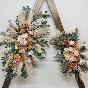 Terracotta and Blush Eucalyptus and Pampas Wedding Arch Arrangement, Boho Flowers for Rustic Fall Home Decor, Rust and Burnt Orange Bouquet
