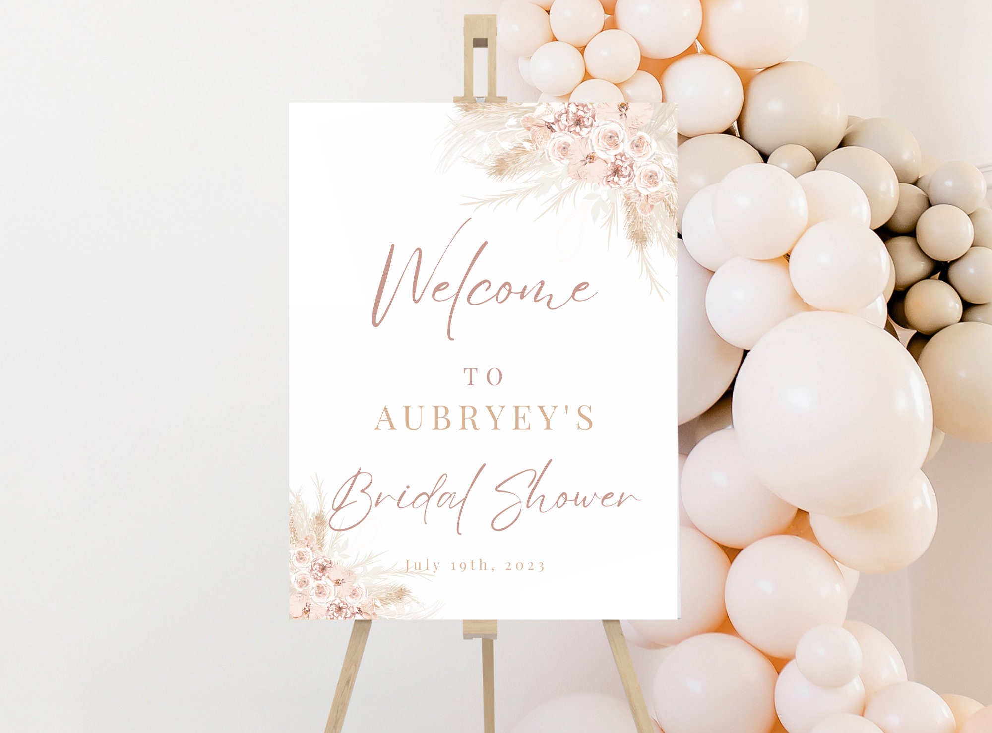 Boho Baby Bridal Shower Welcome Sign, Editable Pampas Grass Template, Instant Download, Boho Dried Flower Sign, Minimal Shower Welcome