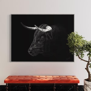 Abstract Black Bull Oil Painting Print: Mid-century Modern Wall Art ...