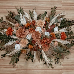 Rustic Boho Pampas and Eucalyptus Wedding Arch Arrangement, Fall Wedding Backdrop Flowers, Pampas Home Decor, Rust and Burnt Orange Bouquet