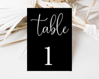 Printable Wedding Table Numbers, Black and White Classic Wedding, Immediate Download, Elegant Wedding Decor, Table Cards, Wedding Sign
