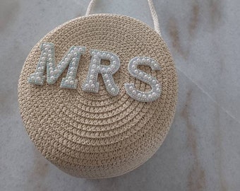 Personalised Mrs Bag | Custom Wifey Bag | Embellished Wife Bag | Honeymoon Bag | Straw Bag | Bride Bag | Wife Bag | Bride Clutch | Mrs Bag