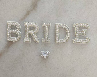 Pearl Rhinestone Letter Patch: Sew On, Glue On - Bride, Mrs