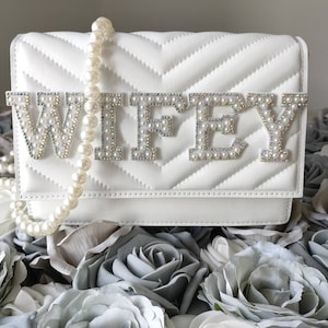 Personalised Mrs Bag | Custom Wifey Bag | Embellished Wife Bag | Honeymoon Bag | Clutch Bag | Bride Bag | Wife Bag | Bride Clutch | Mrs Bag