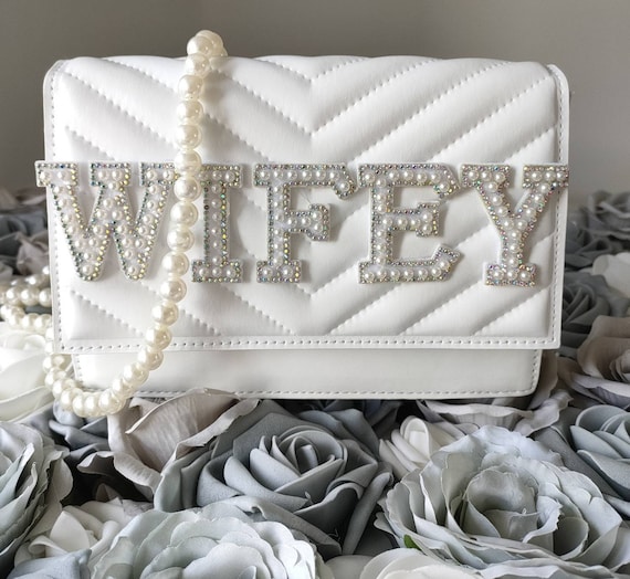 Personalised Mrs Bag Custom Wifey Bag Embellished Wife Bag Honeymoon  Bag Clutch Bag Bride Bag Wife Bag Bride Clutch Mrs Bag