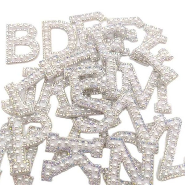 Pearl patch | Pearlescent patch | Rhinestone | Letter Patches | Pearl Letter | Letters Alphabet |  Sew on | Glue on | Alphabet | Bride | Mrs