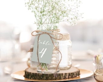 Sage Green Wedding Table Number Cards - Modern Wedding Decor - 3x5 - Table Numbers 1-24