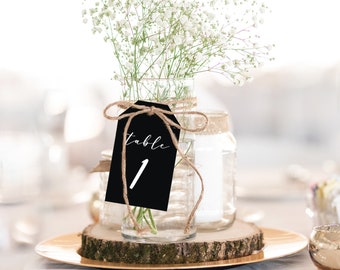 Black Wedding Table Number Cards - Modern Wedding Decor - 3x5 - Digital Download