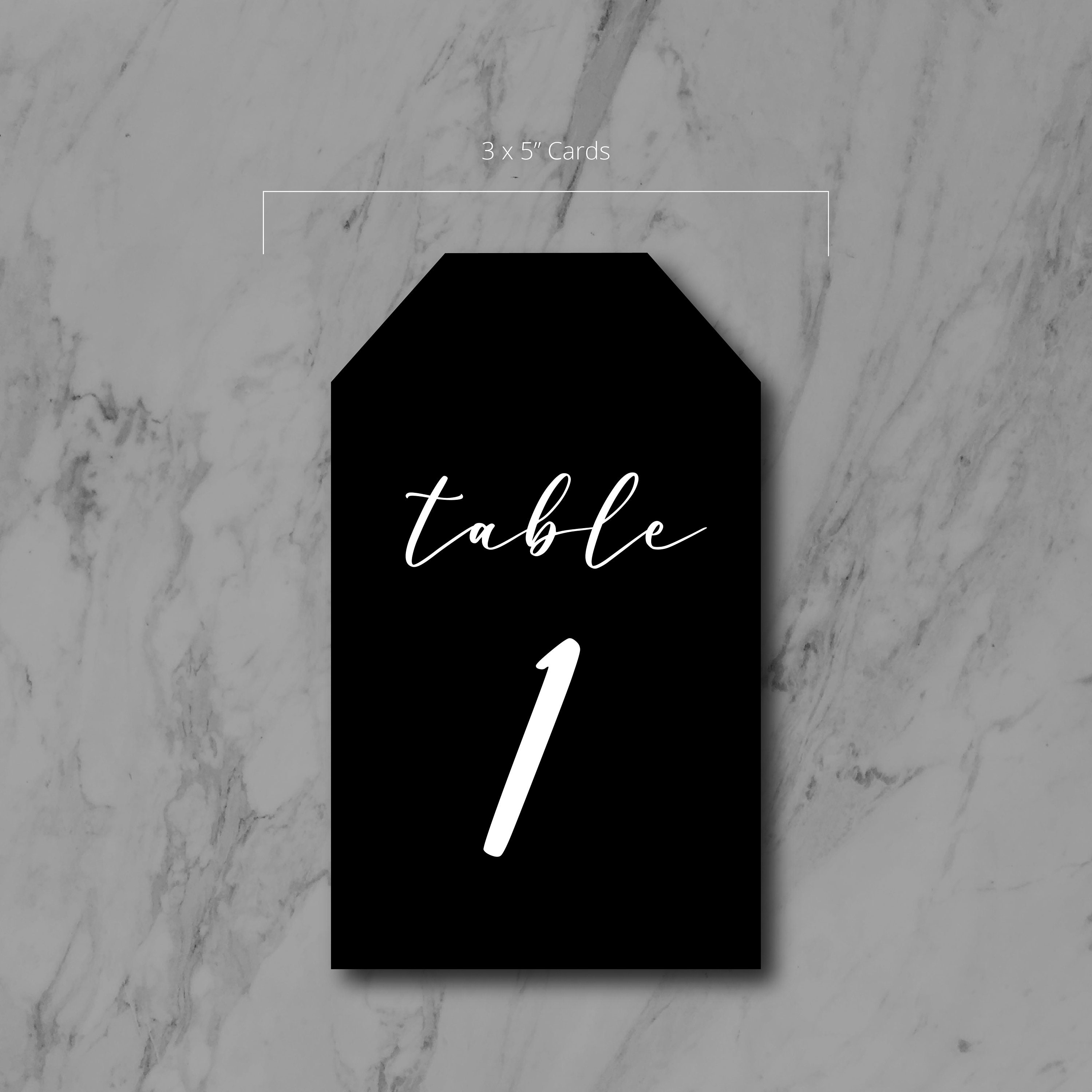 Black Wedding Table Number Cards - Modern Wedding Decor - 3x5 - Digital ...
