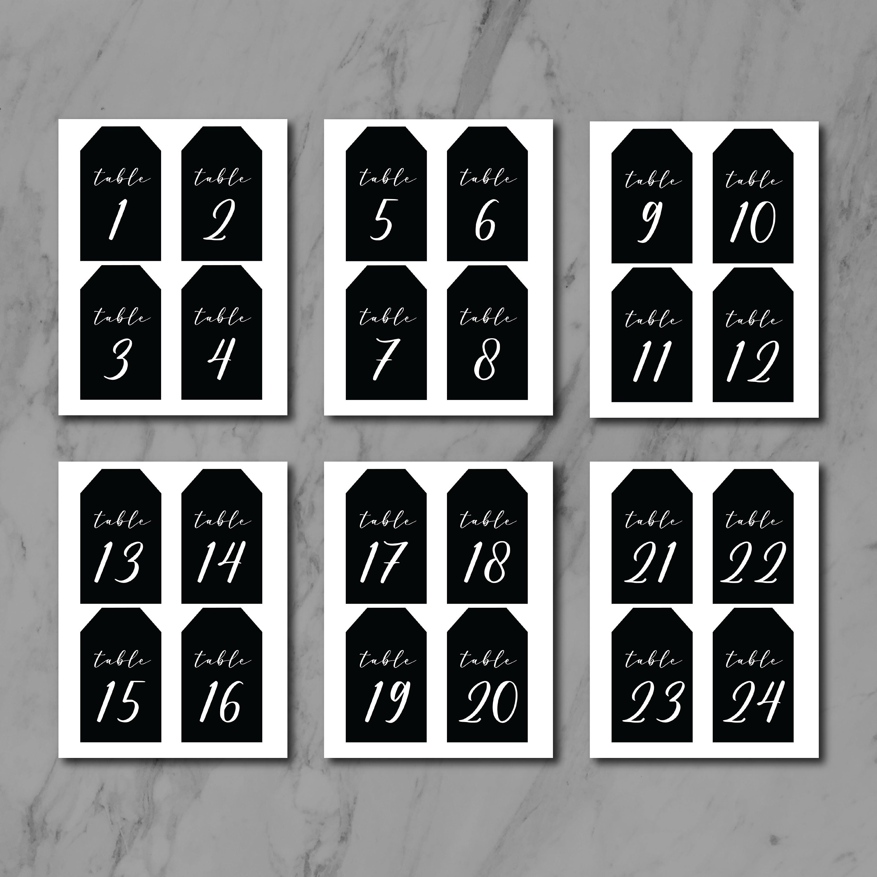 Black Wedding Table Number Cards - Modern Wedding Decor - 3x5 - Digital ...