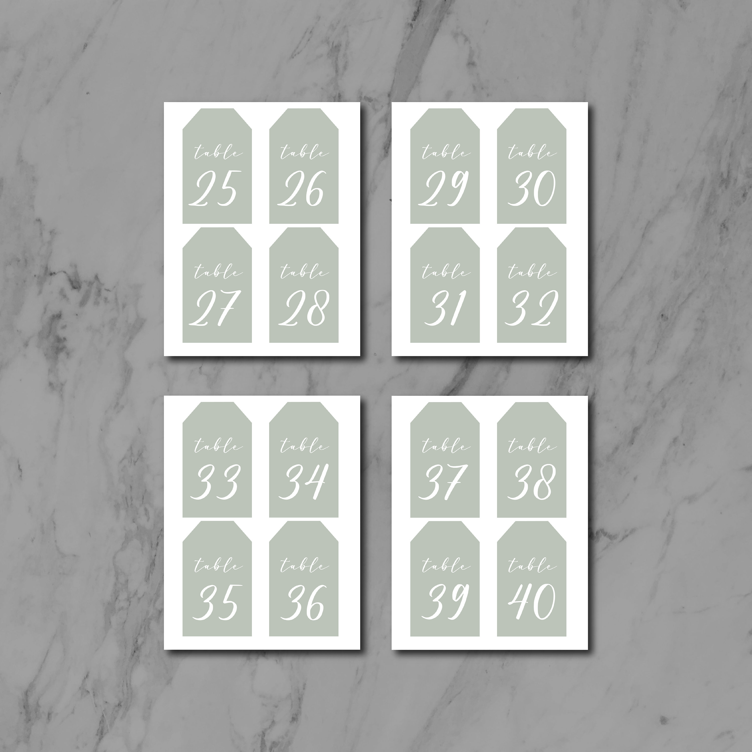 Sage Green Wedding Table Number Cards (*numbers 25-40) - Modern Wedding ...